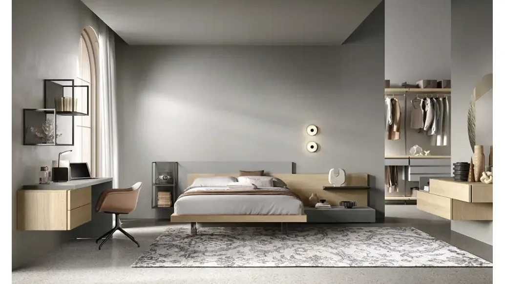 Letto Bipanel M13 in rovere miele e laccato cemento di Moretti Compact Giorno Notte